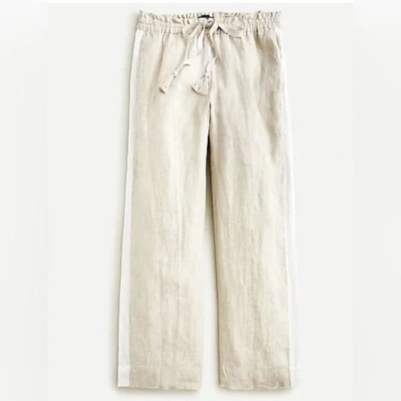 J. Crew Wide Leg Crop Linen Pants Large Flax Pull on Elastic Waist Drawstring - Picture 1 of 10
